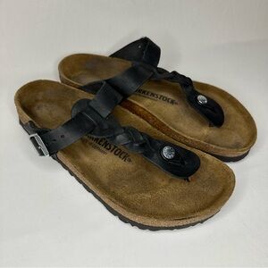 Birkenstock Gizeh Braided Oiled Leather Thong Sandal Black Women’s Size 39